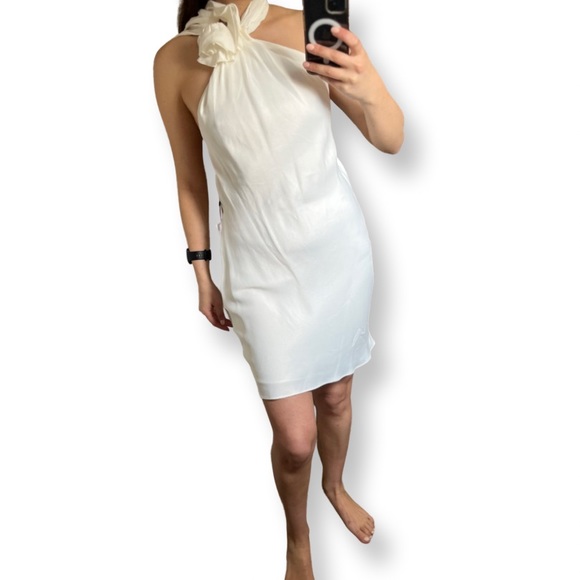 White satin open back halter dress - Picture 1 of 16